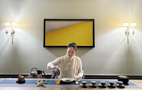 Tea being poured during a guided tasting at Tea Drunk